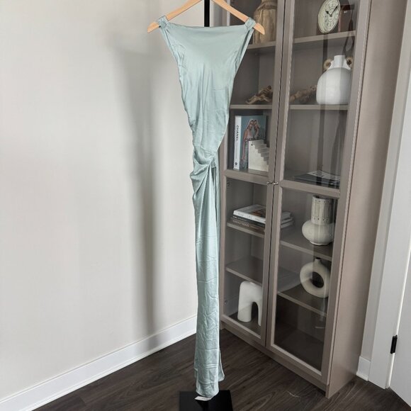 Reformation Anaiis Silk Maxi Dress NEW Aquamarine Open Back High Neck Size 4 - Picture 2 of 7